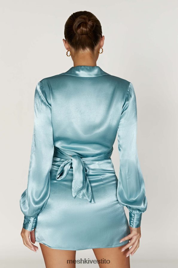 Meshki camicia a portafoglio in raso Amia vestiario blu polvere 6L048P1037