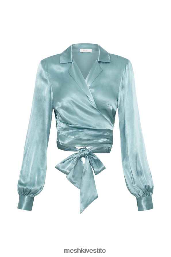 Meshki camicia a portafoglio in raso Amia vestiario blu polvere 6L048P1037