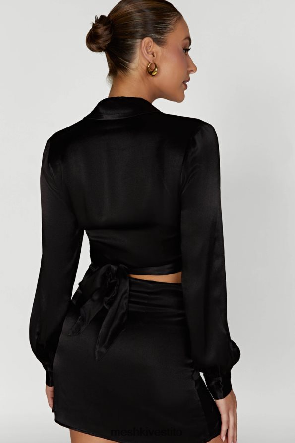 Meshki camicia a portafoglio in raso Amia vestiario nero 6L048P931