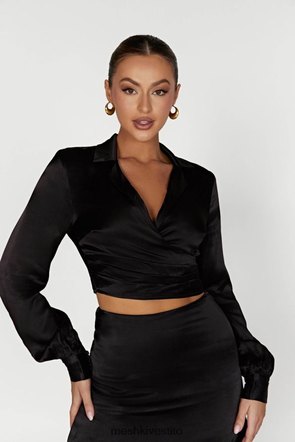Meshki camicia a portafoglio in raso Amia vestiario nero 6L048P931
