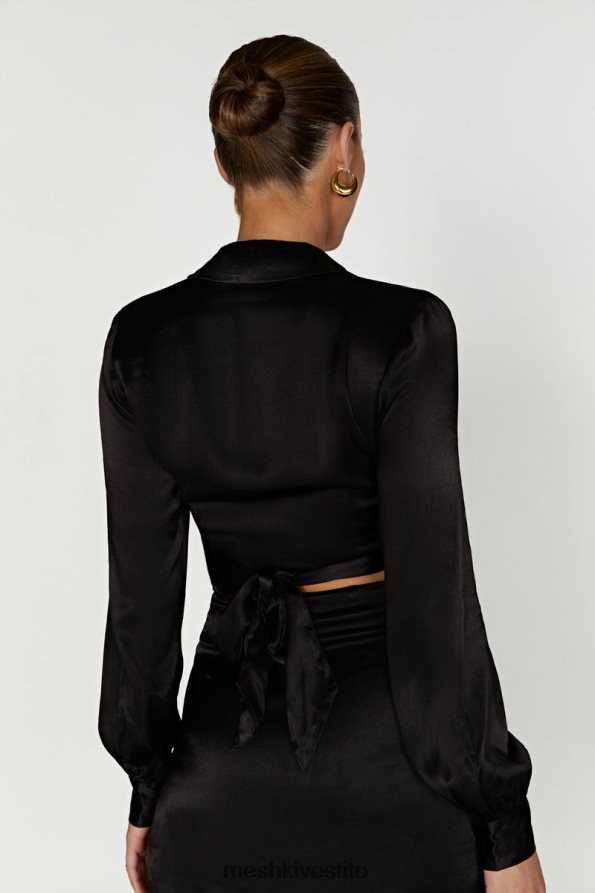 Meshki camicia a portafoglio in raso Amia vestiario nero 6L048P931