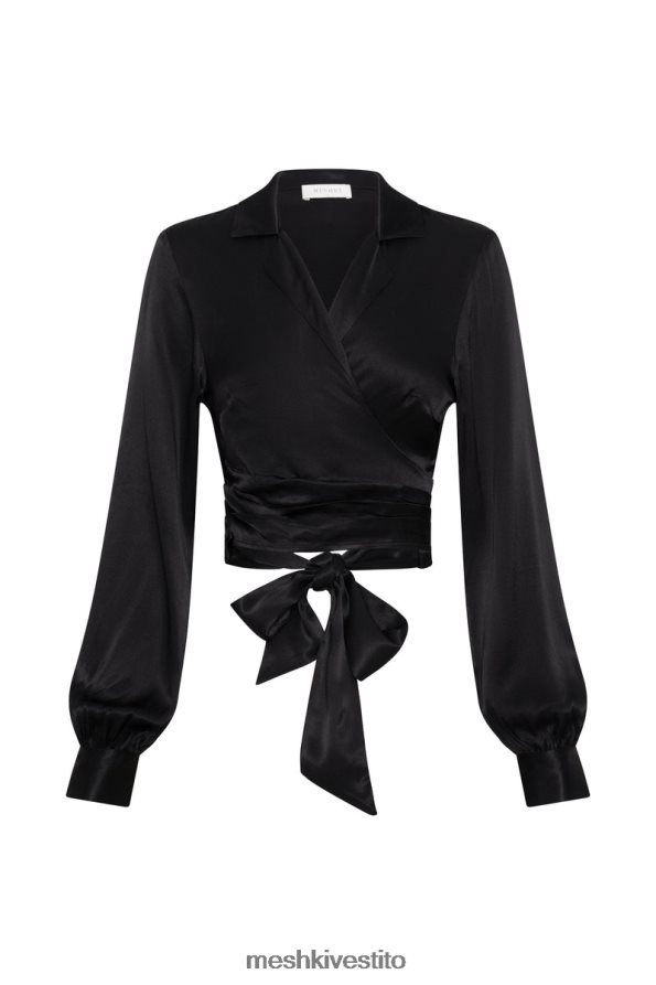 Meshki camicia a portafoglio in raso Amia vestiario nero 6L048P931