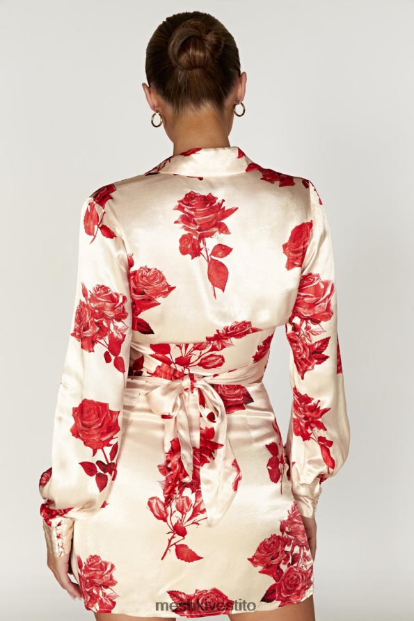 Meshki camicia a portafoglio in raso Amia vestiario stampa di rose 6L048P911