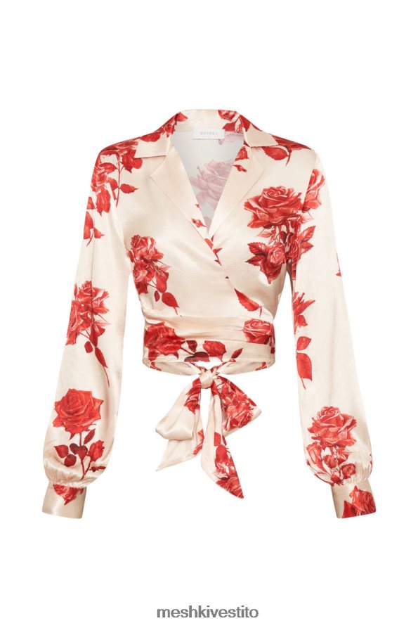 Meshki camicia a portafoglio in raso Amia vestiario stampa di rose 6L048P911