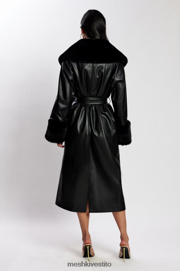 Meshki Trench oversize in PU di Rebecca con bordi in pelliccia vestiario nero 6L048P1647