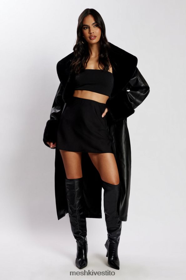 Meshki Trench oversize in PU di Rebecca con bordi in pelliccia vestiario nero 6L048P1647