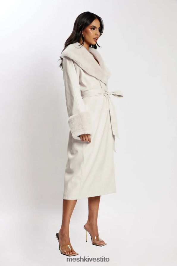 Meshki Trench oversize in PU di Rebecca con bordi in pelliccia vestiario osso 6L048P1650