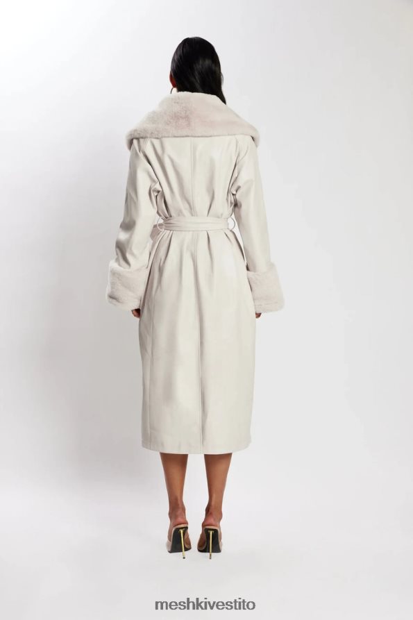 Meshki Trench oversize in PU di Rebecca con bordi in pelliccia vestiario osso 6L048P1650