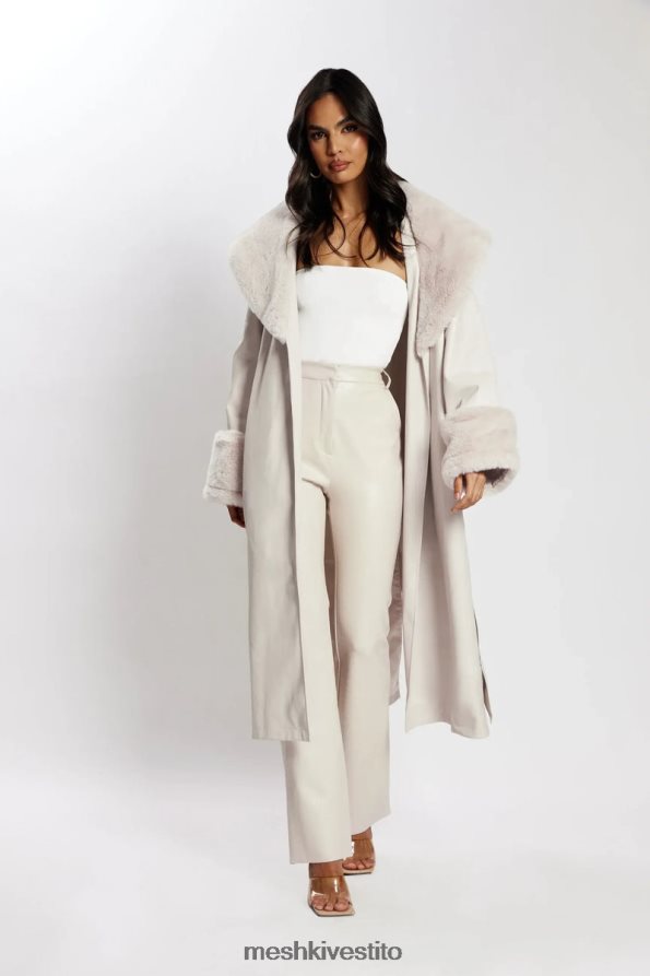 Meshki Trench oversize in PU di Rebecca con bordi in pelliccia vestiario osso 6L048P1650