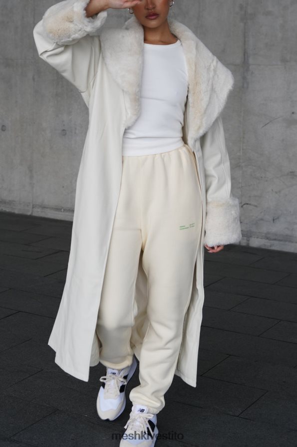 Meshki Trench oversize in PU di Rebecca con bordi in pelliccia vestiario osso 6L048P1650