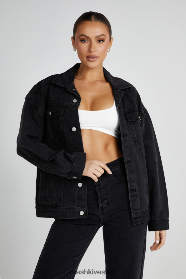 Meshki giacca di jeans oversize di sion vestiario nero lavato 6L048P1325