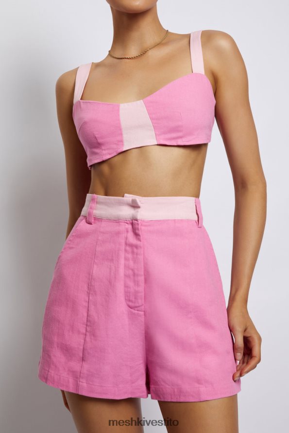 Meshki Bustier in lino con pannello a contrasto Yalda vestiario rosa confetto 6L048P1180