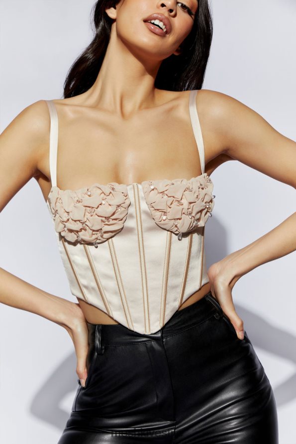 Meshki Kristy parte superiore del corsetto con busto arricciato vestiario Champagne 6L048P1085