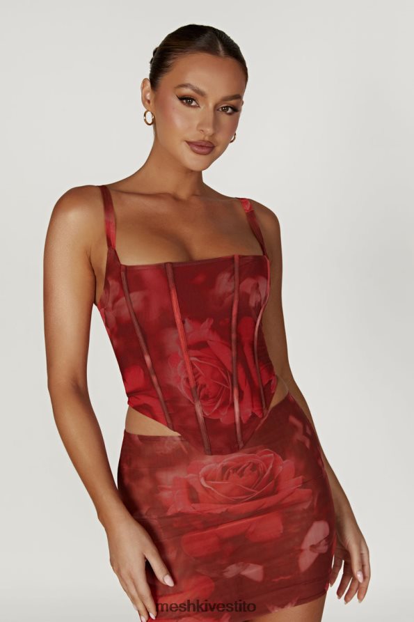Meshki corsetto con lacci in rete Joanie vestiario stampa di rose oversize 6L048P896