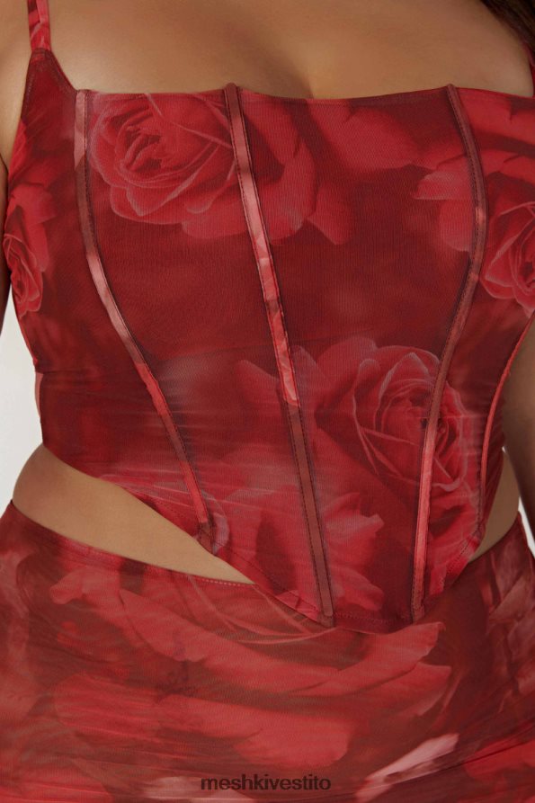 Meshki corsetto con lacci in rete Joanie vestiario stampa di rose oversize 6L048P896
