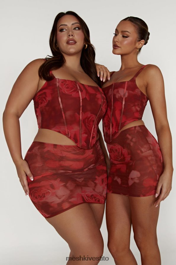 Meshki corsetto con lacci in rete Joanie vestiario stampa di rose oversize 6L048P896