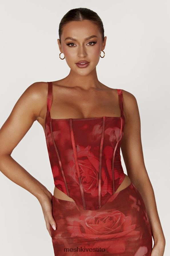 Meshki corsetto con lacci in rete Joanie vestiario stampa di rose oversize 6L048P896
