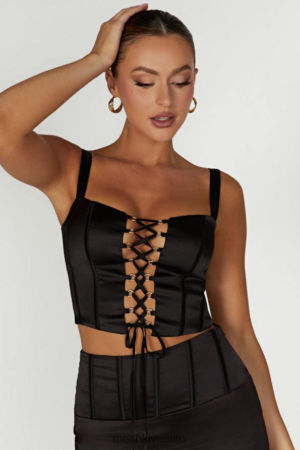 Meshki parte superiore del corsetto in raso scarlatto vestiario nero 6L048P971