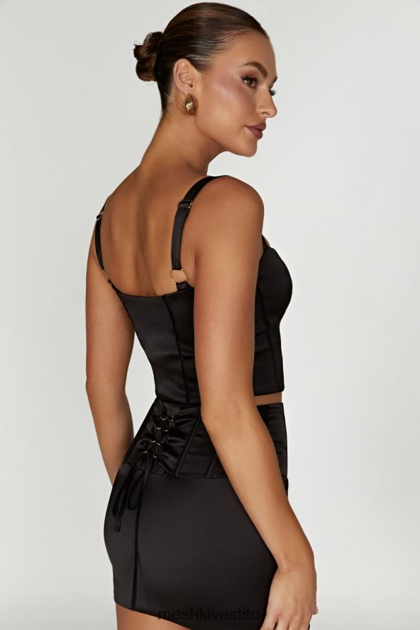 Meshki parte superiore del corsetto in raso scarlatto vestiario nero 6L048P971