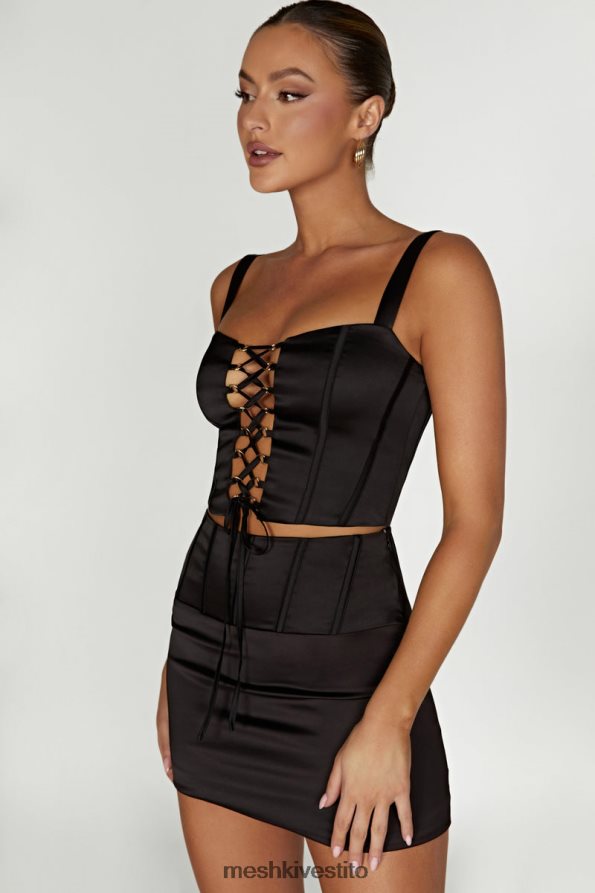Meshki parte superiore del corsetto in raso scarlatto vestiario nero 6L048P971