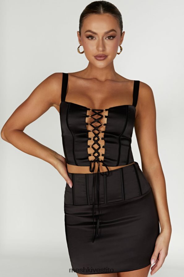 Meshki parte superiore del corsetto in raso scarlatto vestiario nero 6L048P971