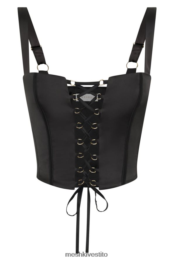 Meshki parte superiore del corsetto in raso scarlatto vestiario nero 6L048P971