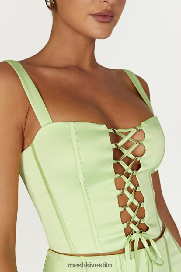 Meshki parte superiore del corsetto in raso scarlatto vestiario verde pistacchio 6L048P1000