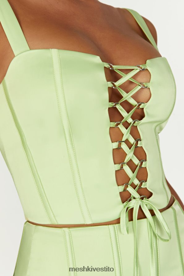 Meshki parte superiore del corsetto in raso scarlatto vestiario verde pistacchio 6L048P1000