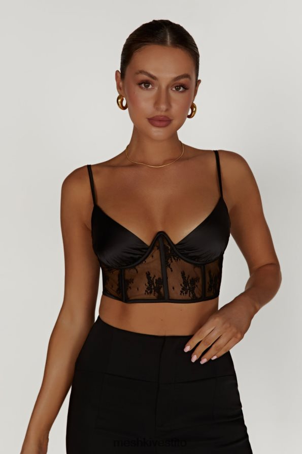 Meshki top corsetto in raso e pizzo Hattie vestiario nero 6L048P978