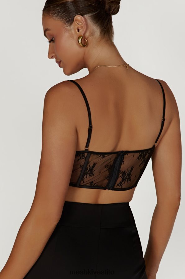 Meshki top corsetto in raso e pizzo Hattie vestiario nero 6L048P978
