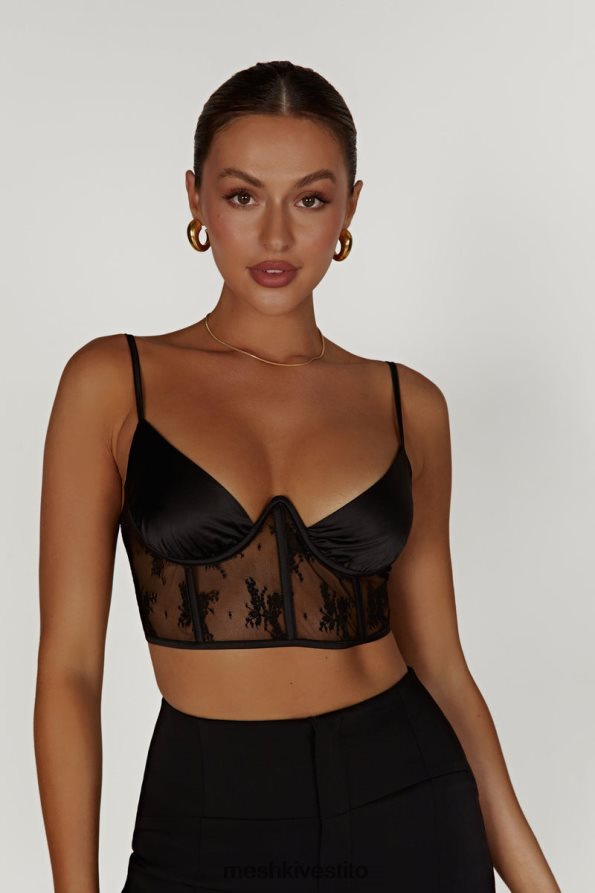 Meshki top corsetto in raso e pizzo Hattie vestiario nero 6L048P978