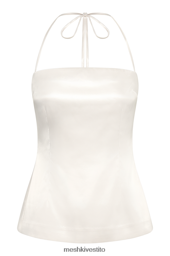 Meshki Noemi top lungo in raso con scollo all\'americana vestiario avorio 6L048P848