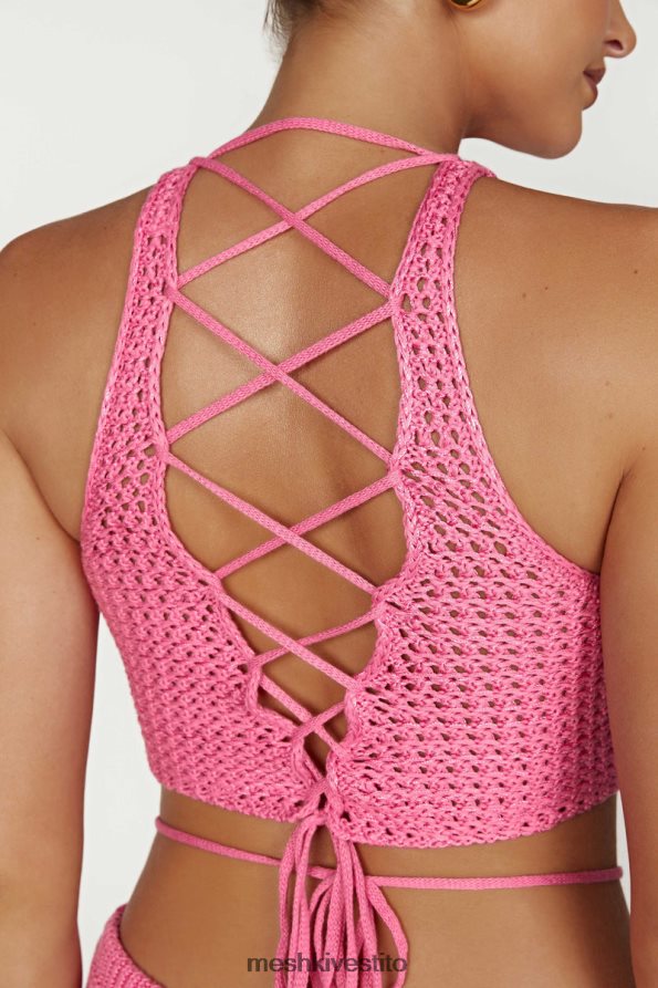 Meshki Raquel top all'uncinetto con pizzo sul retro vestiario rosa gomma da masticare 6L048P1050