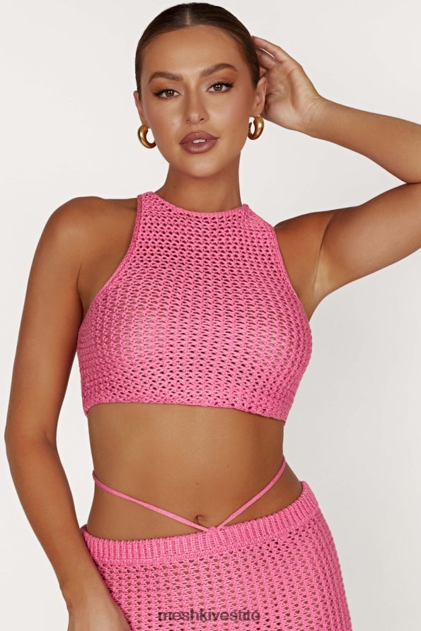 Meshki Raquel top all\'uncinetto con pizzo sul retro vestiario rosa gomma da masticare 6L048P1050