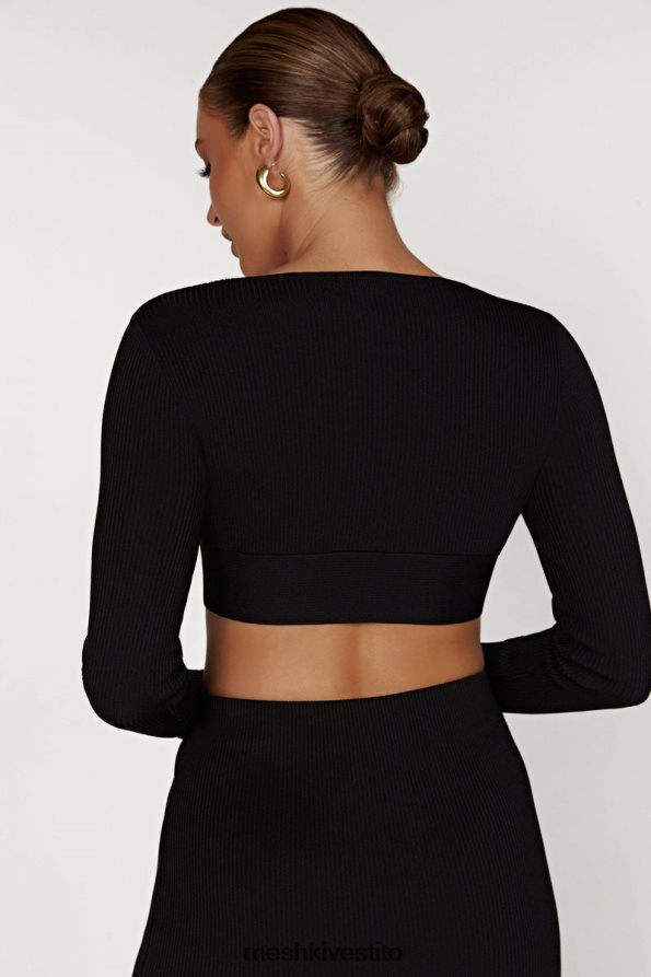 Meshki Top Kaesha in maglia intrecciata sul davanti a maniche lunghe vestiario nero 6L048P903