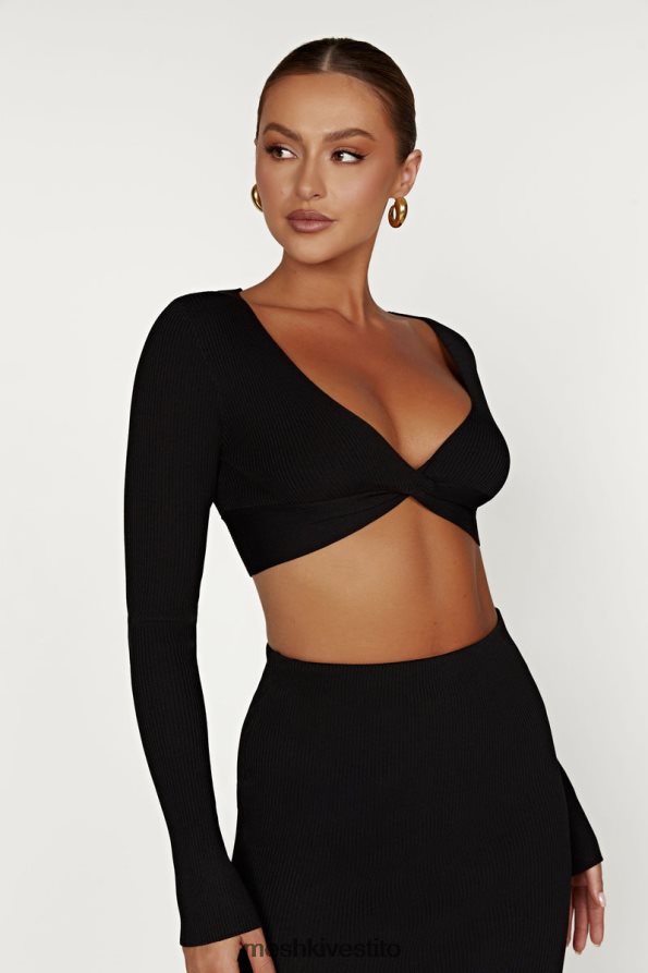 Meshki Top Kaesha in maglia intrecciata sul davanti a maniche lunghe vestiario nero 6L048P903