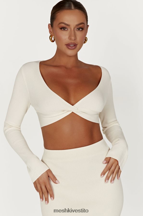Meshki Top Kaesha in maglia intrecciata sul davanti a maniche lunghe vestiario osso 6L048P970