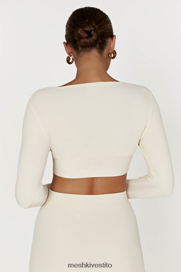 Meshki Top Kaesha in maglia intrecciata sul davanti a maniche lunghe vestiario osso 6L048P970