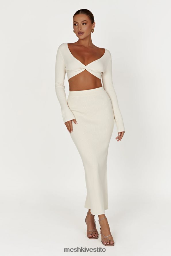 Meshki Top Kaesha in maglia intrecciata sul davanti a maniche lunghe vestiario osso 6L048P970