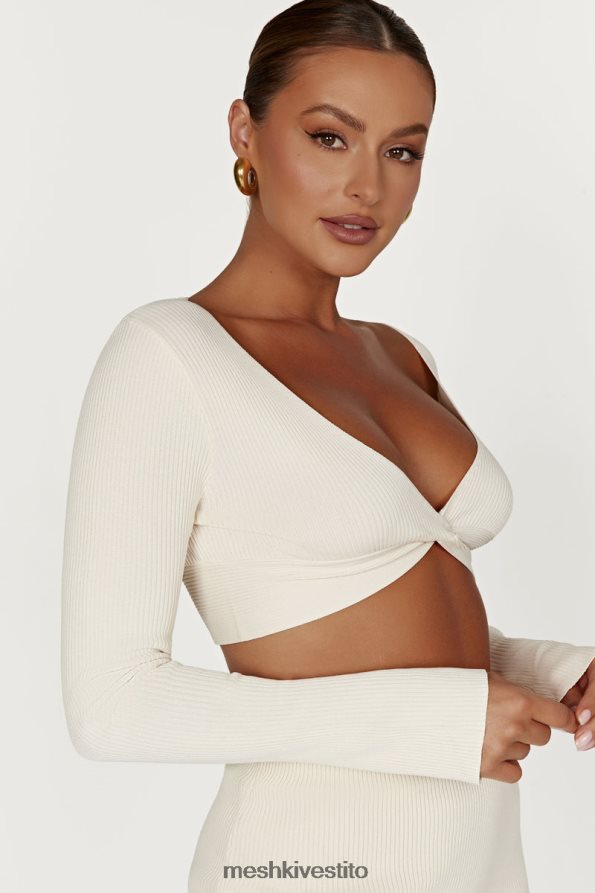 Meshki Top Kaesha in maglia intrecciata sul davanti a maniche lunghe vestiario osso 6L048P970