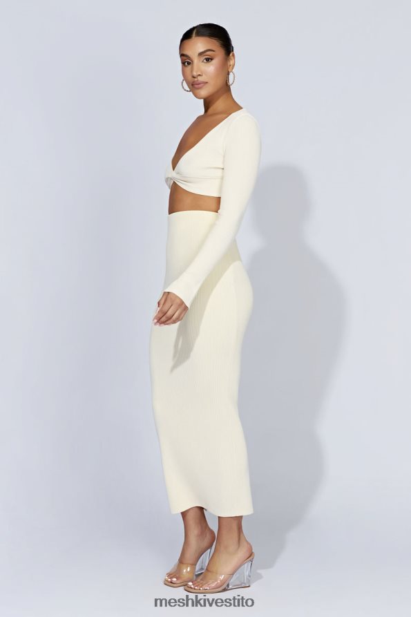 Meshki Top Kaesha in maglia intrecciata sul davanti a maniche lunghe vestiario osso 6L048P970