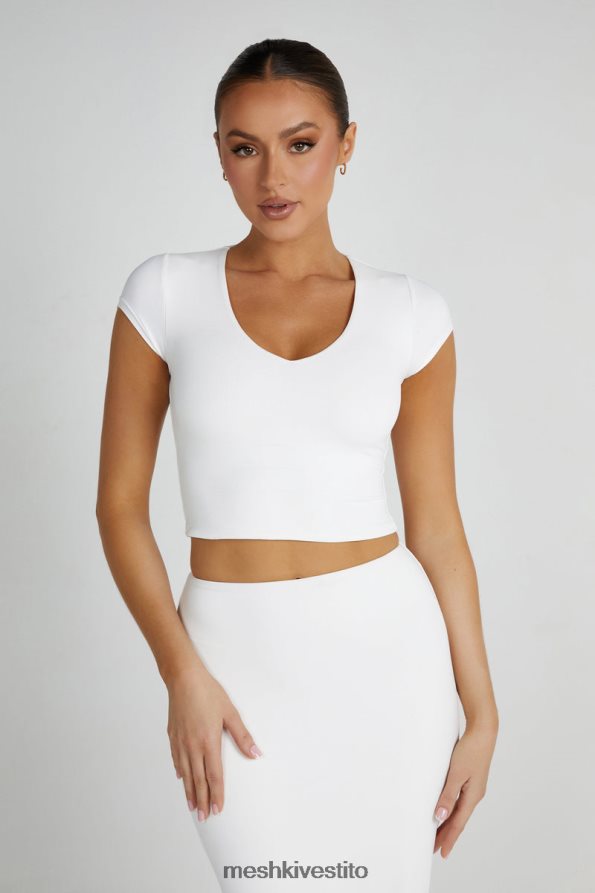 Meshki Top Olympia in nylon riciclato con scollo a V vestiario bianco 6L048P799