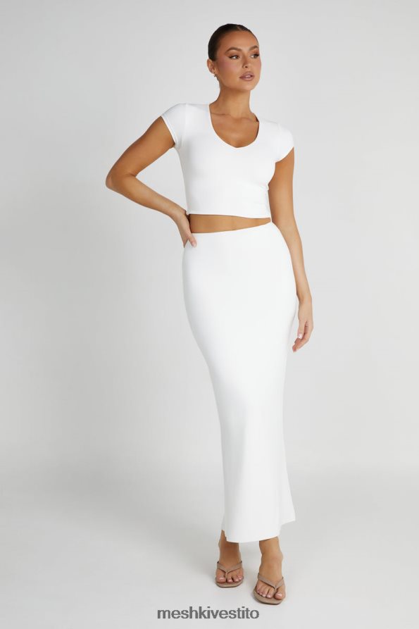 Meshki Top Olympia in nylon riciclato con scollo a V vestiario bianco 6L048P799