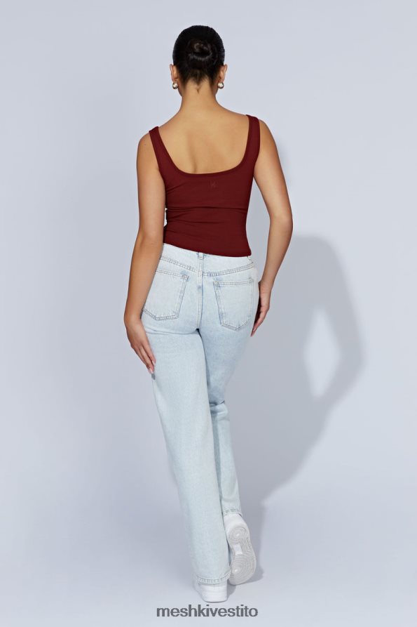 Meshki Top a coste Meghan con scollo quadrato vestiario cioccolato alla ciliegia 6L048P981