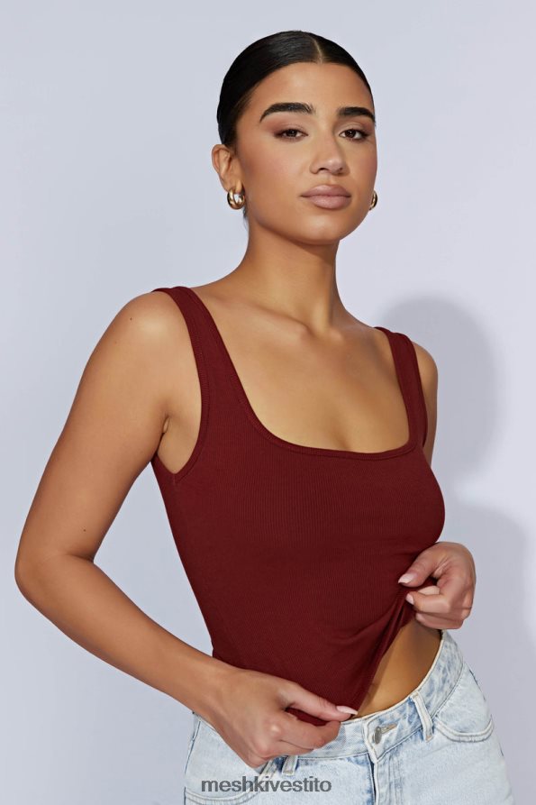 Meshki Top a coste Meghan con scollo quadrato vestiario cioccolato alla ciliegia 6L048P981
