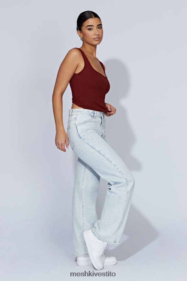 Meshki Top a coste Meghan con scollo quadrato vestiario cioccolato alla ciliegia 6L048P981