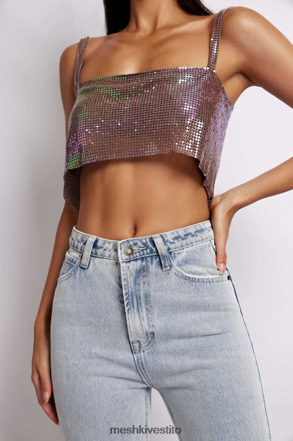 Meshki Top a fascia in rete luminosa Lianne vestiario viola iridescente 6L048P989