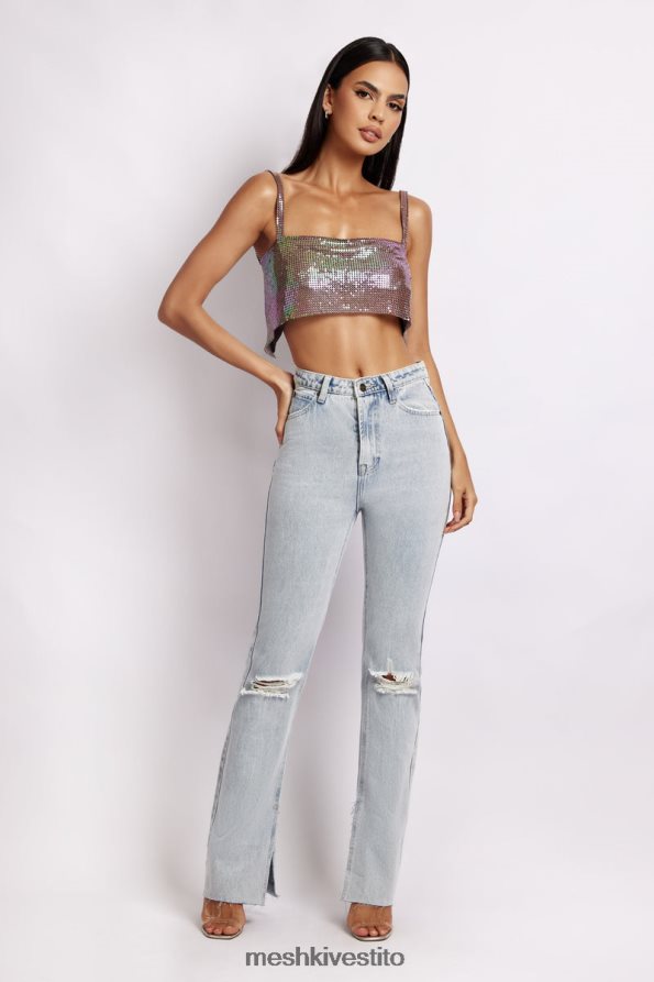 Meshki Top a fascia in rete luminosa Lianne vestiario viola iridescente 6L048P989