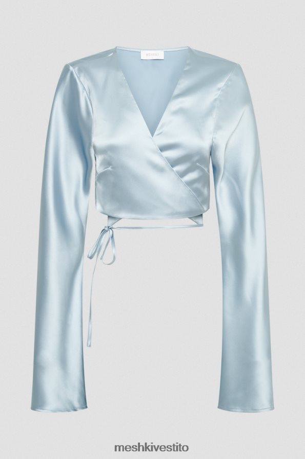 Meshki Top a maniche lunghe in raso Elaine vestiario blu artico 6L048P835
