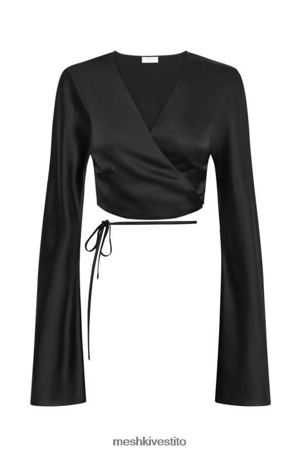 Meshki Top a maniche lunghe in raso Elaine vestiario nero 6L048P850